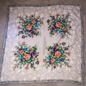 Vintage‎ Hand Rolled Rayon Silk Blend Floral Print Scarf Japan Easter Spring